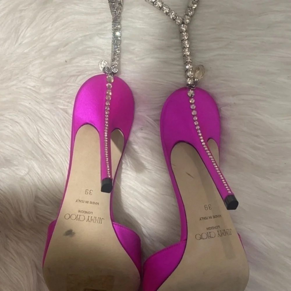 Jimmy Choo‎ Saeda Crystal ankle strap pointed toe pump size 39EU